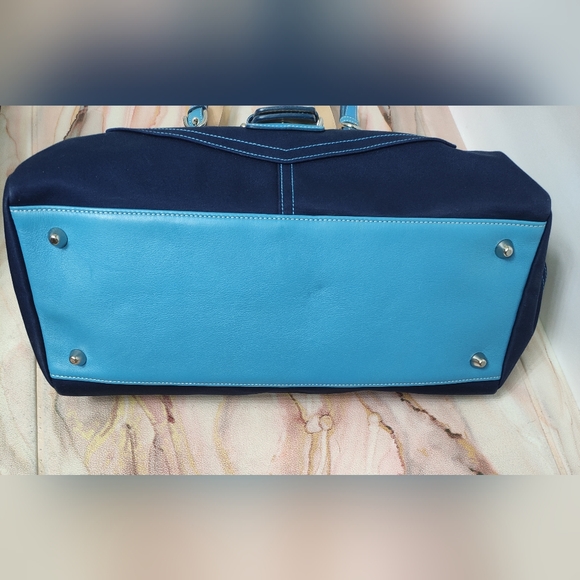 Vintage Coach 9367 Turnlock Canvas & Leather Carryall Satchel Navy Blue - Picture 5 of 13